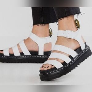 Dr. Martens White Blaire Strappy Sandals Rare White Stitching Buckle Women’s  7